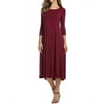 thumbnail image 3 of TWZH Women Casual Solid Color Crew Neck 3/4 Sleeve Big Swing Maxi Dress, 3 of 4