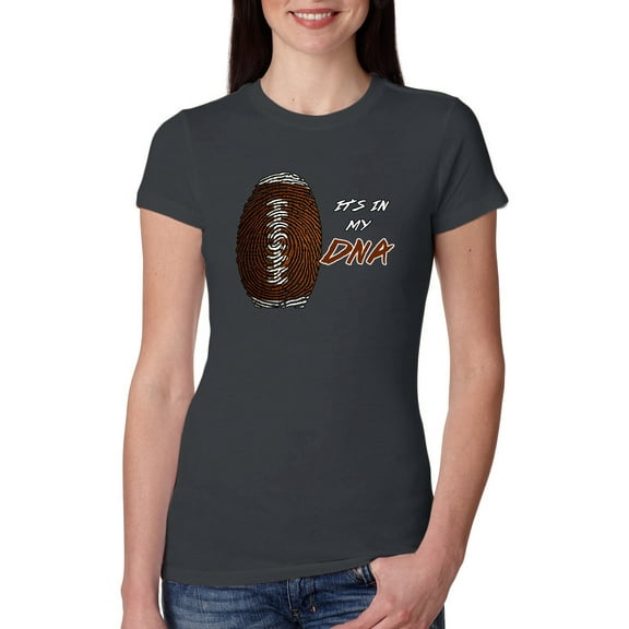 Wild Bobby, Football Fingerprint It's In My DNA, Sports, Women Slim Fit Junior Tee, Dark Grey, X-Large