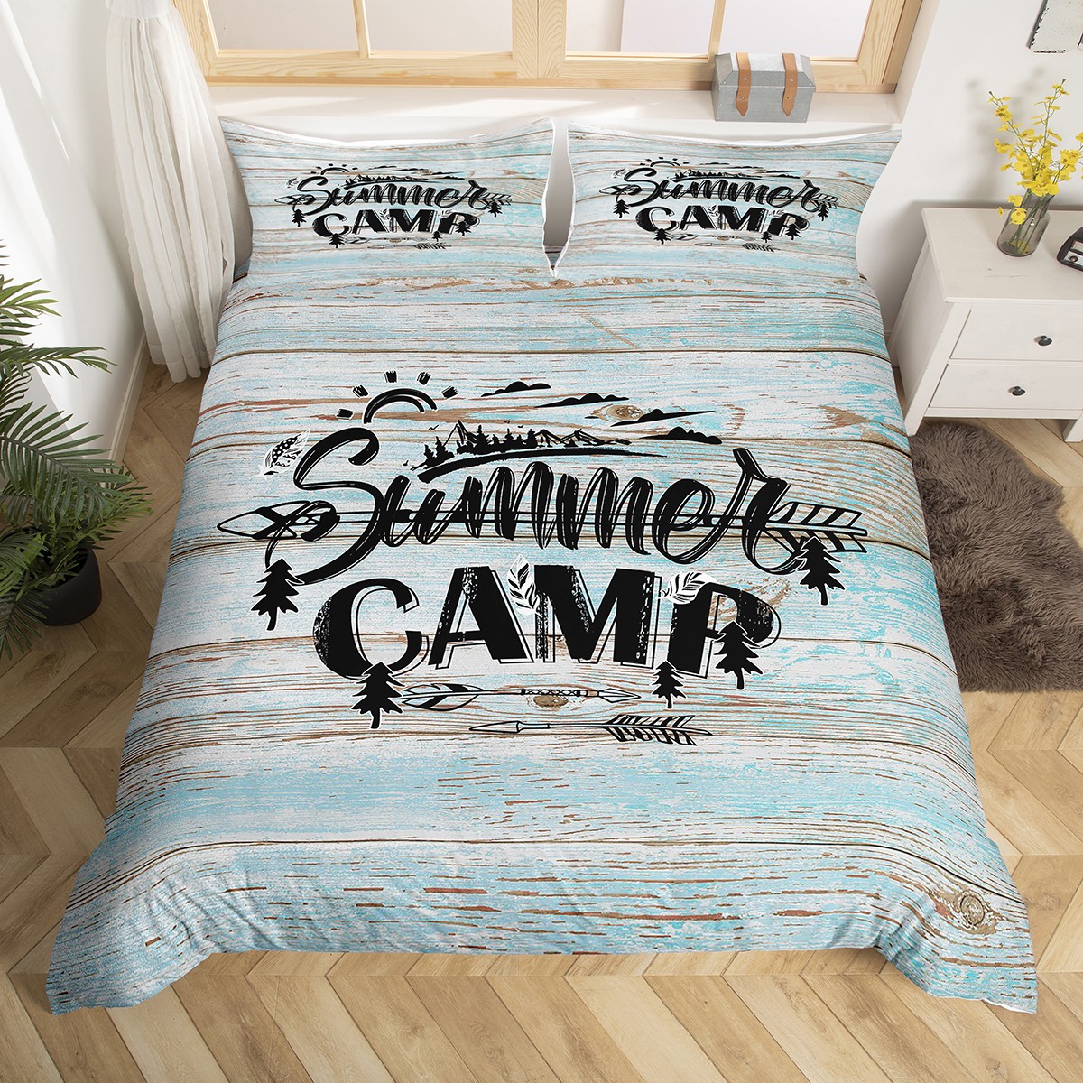 Happy Camping Comforter Cover King Size Sweet Summer Campers Duvet