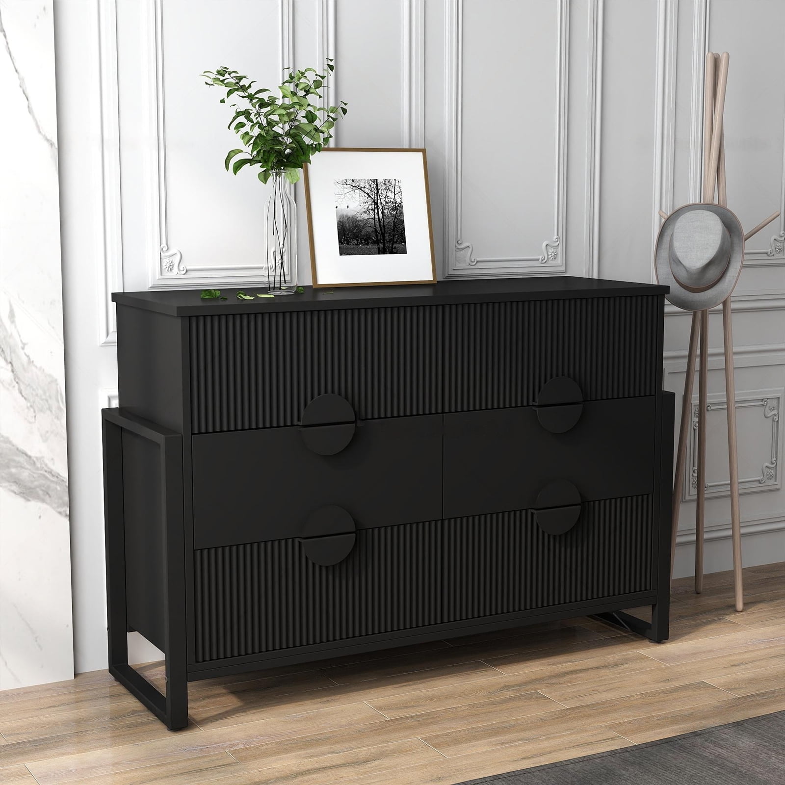 LGHM 6 Drawer Dresser, Chest of Drawers for Bedroom Living Room, Black