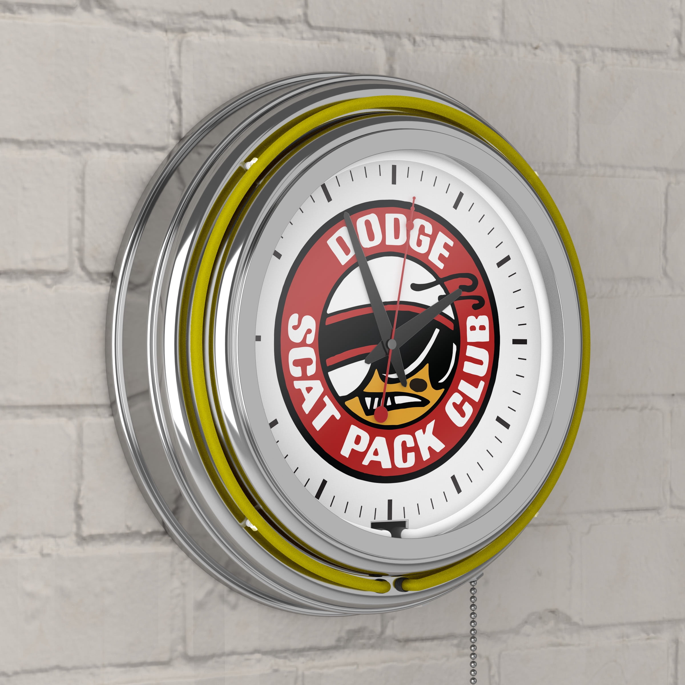 Dodge Scat Pack Club Retro Neon Analog Wall Clock with Pull Chain
