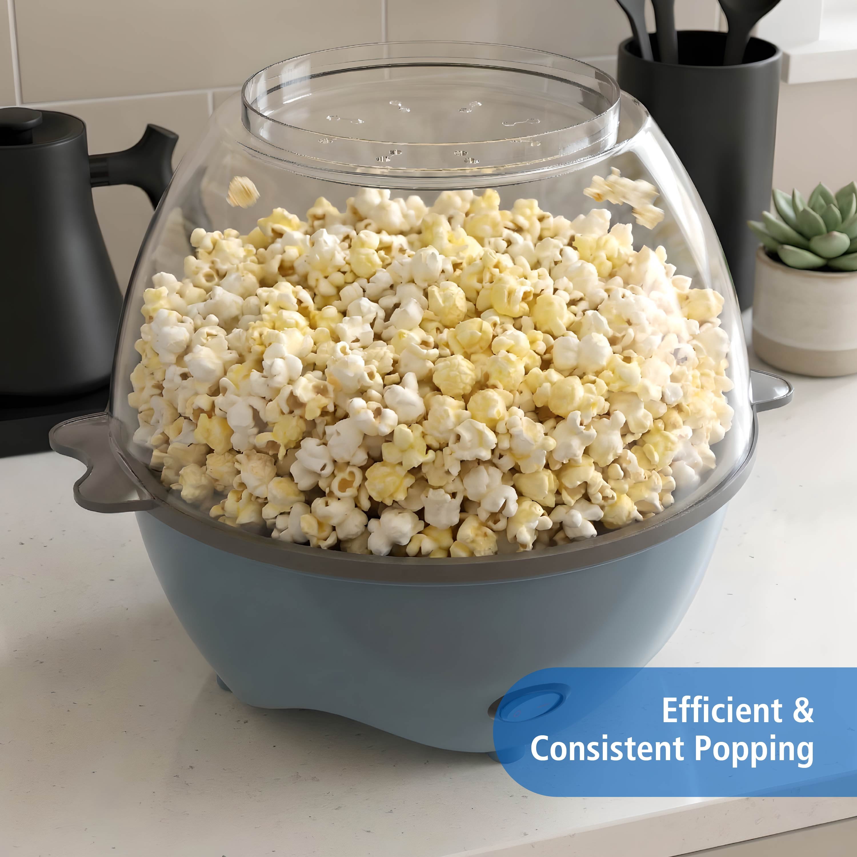 Mainstays 18-Cup Popcorn Machine, Electric Popcorn Maker Machine with Stirring Rod and 2-in-1 Serving Bowl Lid