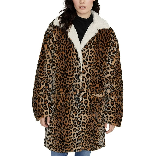 Sanctuary Womens Winter Faux Fur Coat, Brown XL