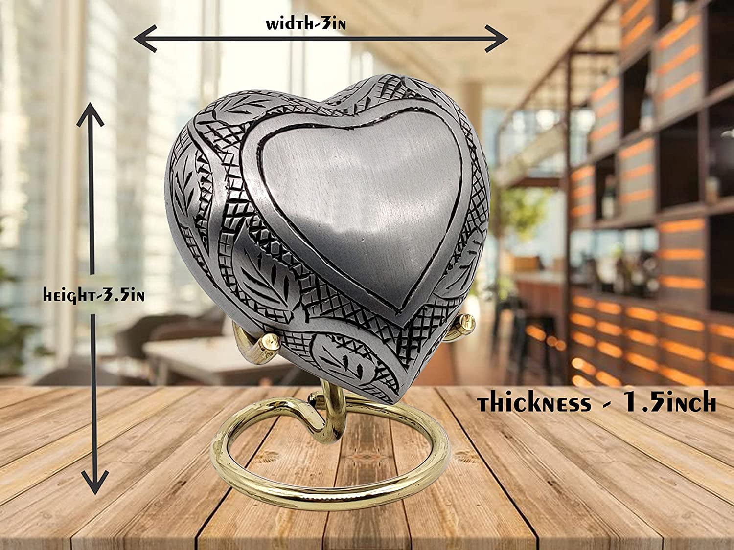 5MOONSUN5's Handcrafted Engraved Heart Urn Keepsake Cremation Urn for Human pet Ashes Engraved Urn Heart Shaped Perfect for Adults & Infants Honor Your Loved One. Comes with Brass Stand & Premium Box