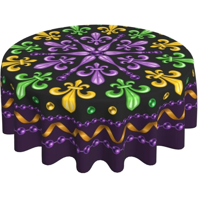 Nappe Ronde de Carnaval de Mardi Gras 60 Pouces Lavable Réutilisable Décoration Housse de Table pour Cuisine Fête