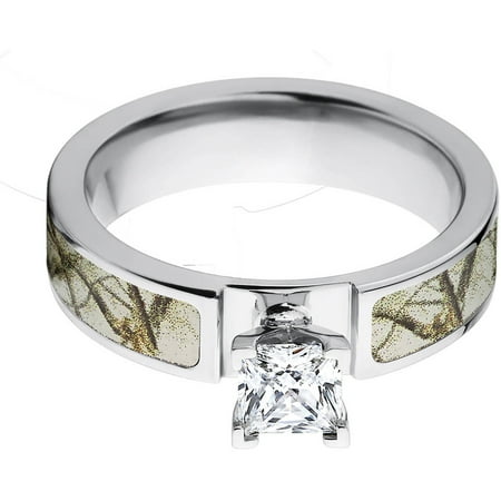 1 Carat T.G.W. Princess CZ in 14kt White Gold Setting Cobalt Camo Engagement Ring with a RealTree Snow Camo Inlay