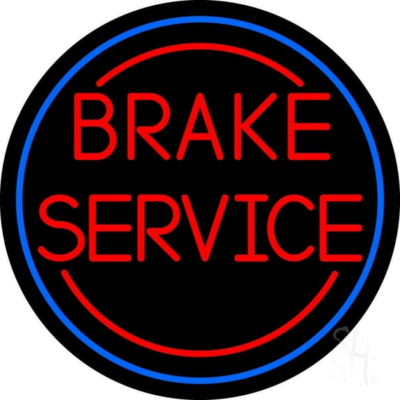 Red Brake Service Blue Circle LED Neon Sign 18 x 18 - inches, Clear Edge Cut Acrylic Backing, with Dimmer - Bright and Premium built indoor LED Neon Sign for automotive store, and mall.