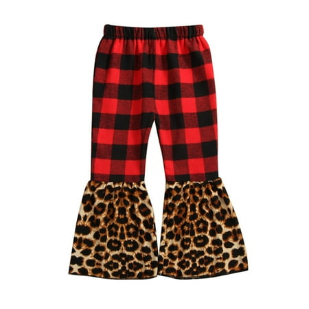

Canrulo Toddler Kids Baby Girls Clothes Leopard Plaids Flares Leggings Pants Trousers Outfits Black Red 1-2 Years