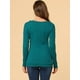 thumbnail image 5 of Top acanalado con botones y mangas largas con cuello vuelto para mujer Azul verde M, 5 of 6