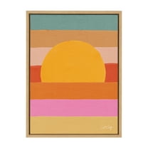 Kate and Laurel Sylvie Sunset Waves Framed Canvas Wall Art by Cat Coquillette, 18x24 Natural, Colorful Art for Wall