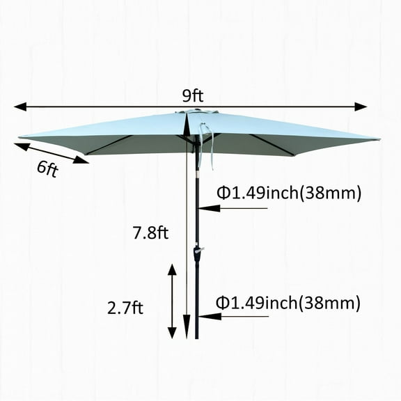 6 x 9ft Patio Umbrella Outdoor Waterproof Umbrella with Crank and Push Button Tilt without flap for Garden Backyard Pool Swimming Pool Market