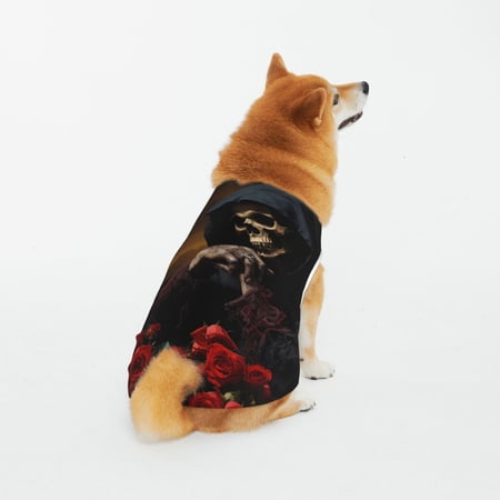 Honeii Elegant Rose Skull Pattern 100% Cotton Dog Clothes Dog Costumes Doggie Shirts Puppy Shirt Pet Vest Tank Top Cat Tee-4X-Large