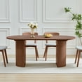 thumbnail image 3 of Table à Manger Ovale pour 6 avec Pieds Semi-Circulaires, Grande Table Moderne de Cuisine et Salle à Manger avec Base à Lattes en Bois pour Style Rustique de Ferme, Salle de Réunion Salle de Réception, Serré (Noyer), 3 of 13