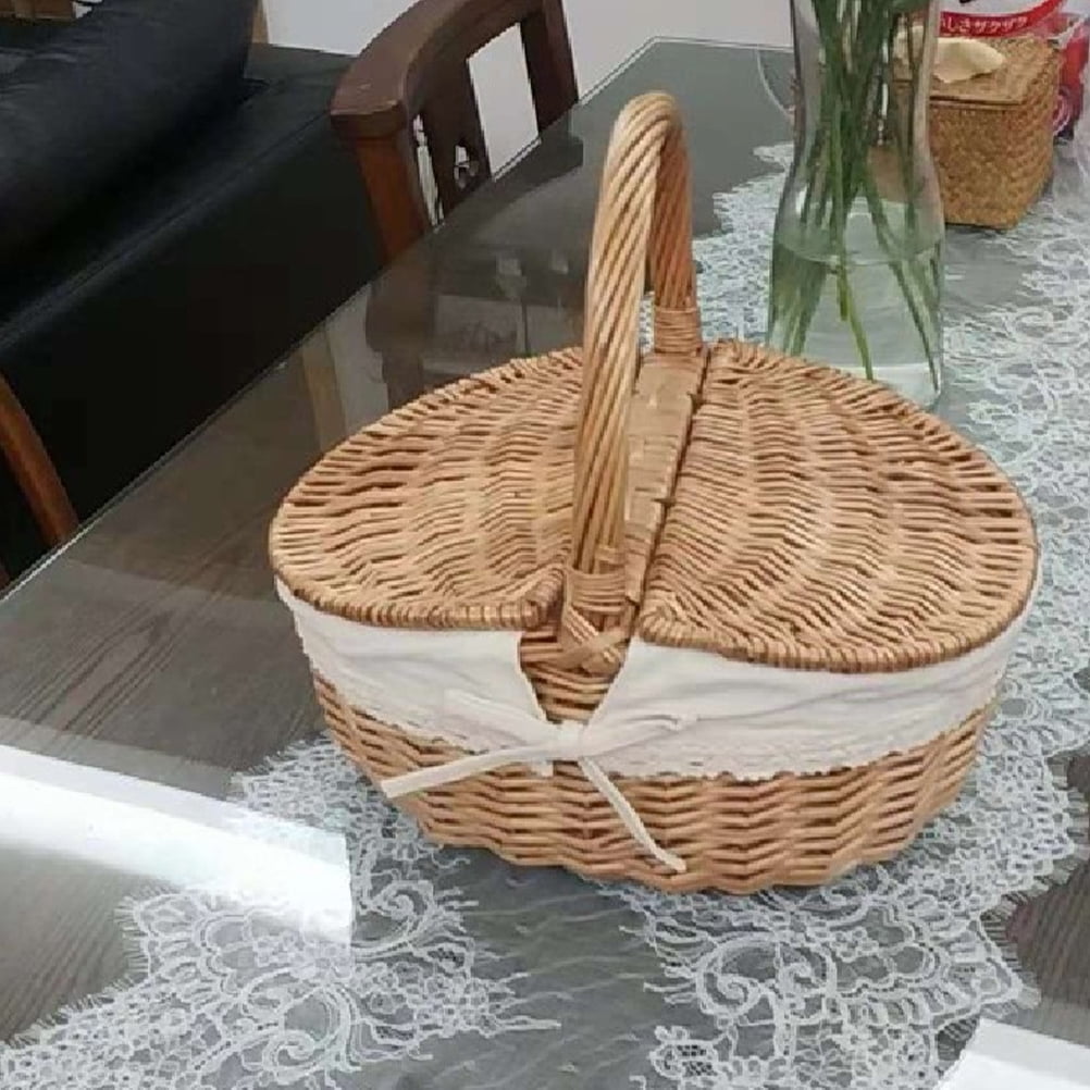 Eease Picnic Fruit Basket Picnic Storage Basket Convenient Bread Basket Wicker Basket with Lid