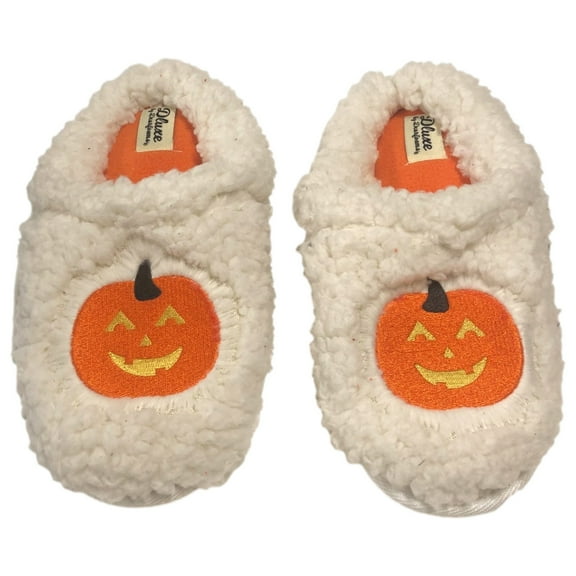 Dluxe by Dearfoams White Womens Sherpa Pumpkin Halloween Slippers 7-8