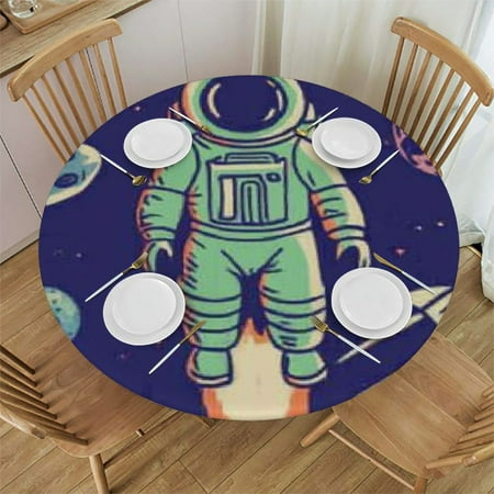 

Blue Round Tables Tablecloth Table Cloth Science Comic Planet Androids Anti-Tear Wipeable