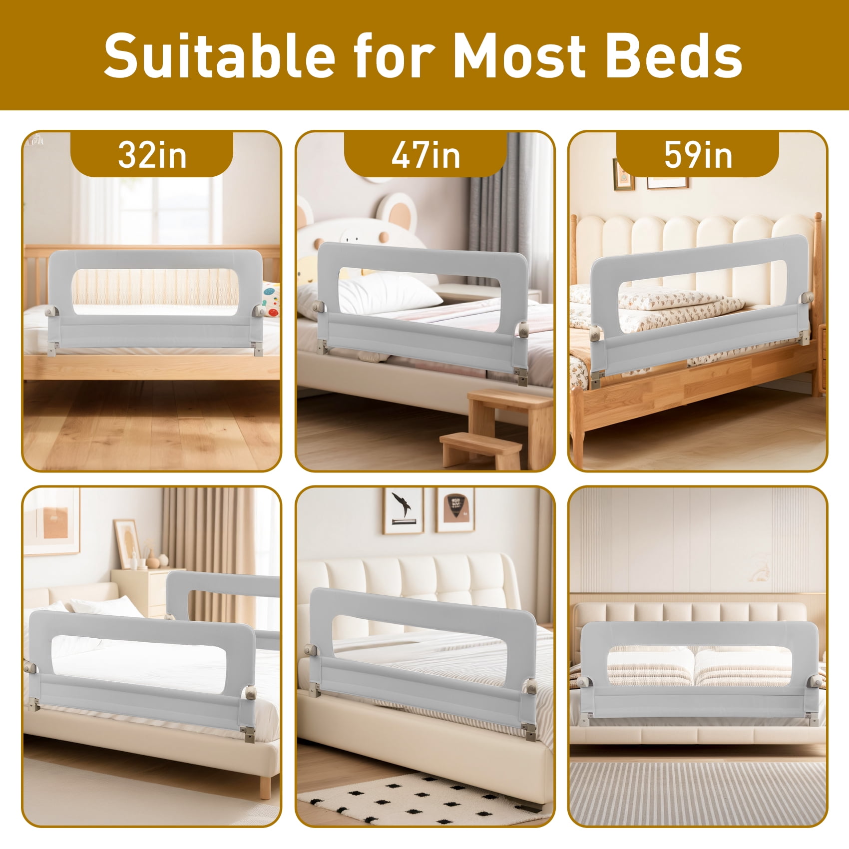 69in Baby Safety Rails Height Adjustable Bed Guardrail for Toddlers Single Piece