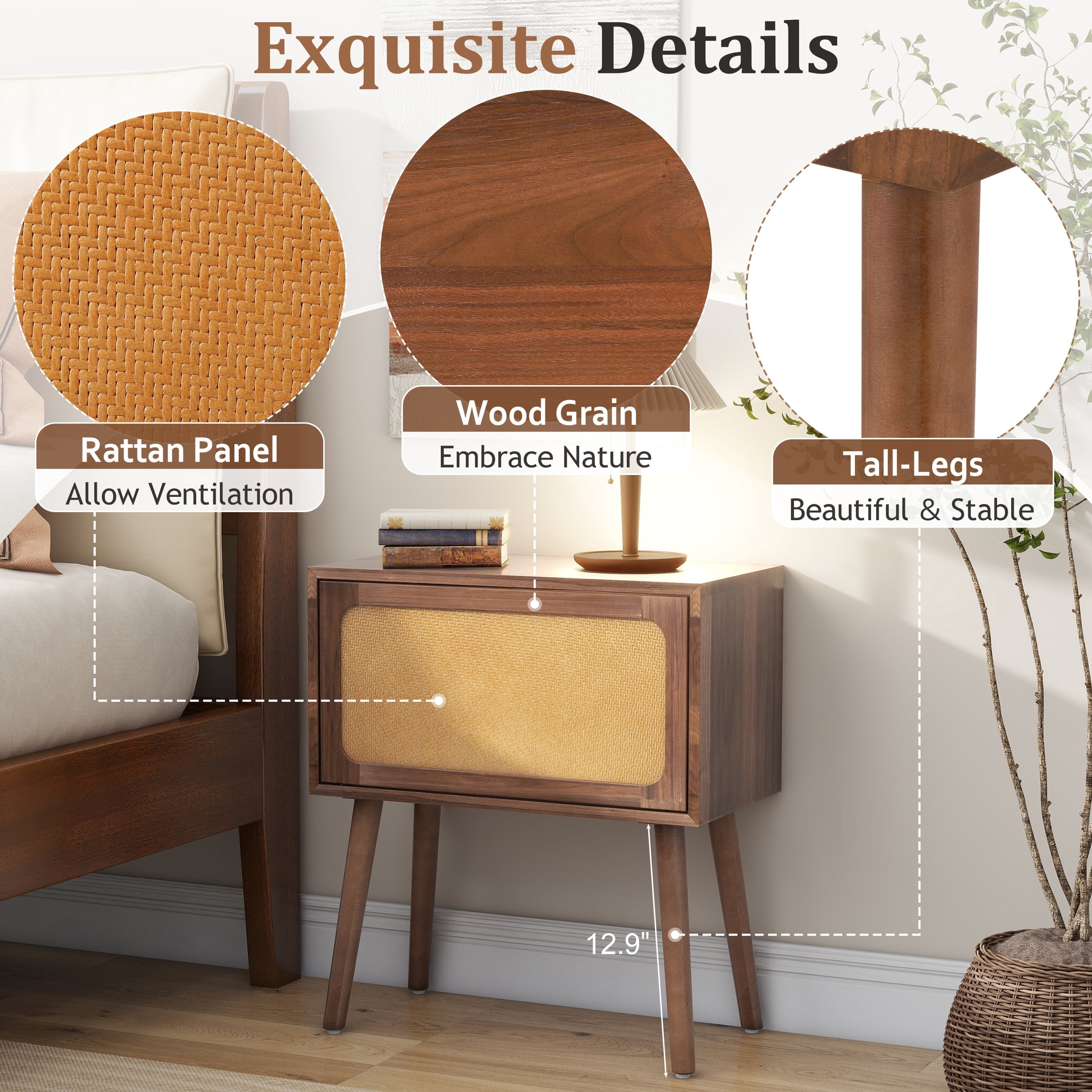 Christopher Knight Home Wood Nightstand with Rotating Hidden Compartment, Modern Storage Bedside Table, Walnut