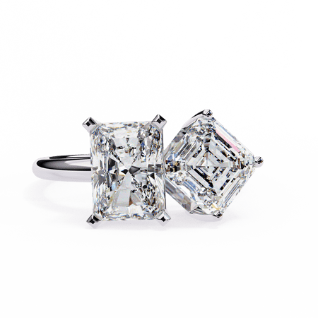 Toi Et Moi Lab Grown Diamond Ring Radiant And Emerald Cut Wedding Ring, 18k White Gold Ring, Two Stone Engagement Propose Ring For Women