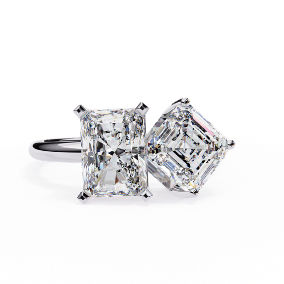 Toi Et Moi Lab Grown Diamond Ring Radiant And Emerald Cut Wedding Ring, 18k White Gold Ring, Two Stone Engagement Propose Ring For Women