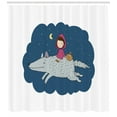 thumbnail image 3 of Kids Shower Curtain, Cartoon Kid in a Pink Hood and Basket on a Giant Wolf Running in the Starry Night, Fabric Bathroom Set with Hooks, 69W X 70L Inches, Multicolor, by Ambesonne, 3 of 3
