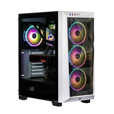 Velztorm White Pilum CTO Gaming Desktop PC Liquid-Cooled (AMD Ryzen 7 5700X 8-Core, Radeon RX 6800 XT 16GB, 64GB DDR4, 1TB PCIe SSD + 1TB HDD (3.5), RGB Fans, 750W PSU, AC WiFi, BT 5.0, Win10Home)