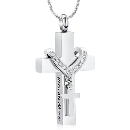 With Me Always - Religious Cross Urn Necklace for Ashes Cross Urns Locket Pendant Ashes Holder Stainless Steel Ashes Memorial Jewelry