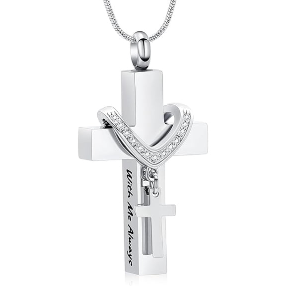With Me Always - Religious Cross Urn Necklace for Ashes Cross Urns Locket Pendant Ashes Holder Stainless Steel Ashes Memorial Jewelry