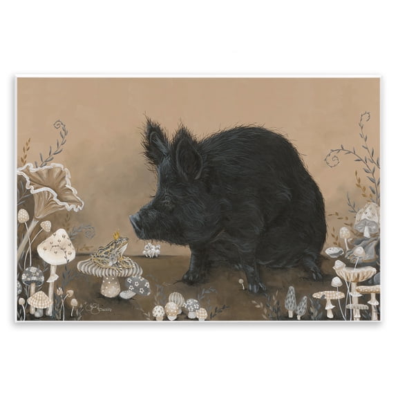 Stupell Industries Hog & Frog with Mushrooms Animals & Insects Painting Unframed Art Print Wall Art, 15 x 10