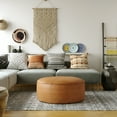 thumbnail image 3 of Simpli Home Brody 32 inch Wide Boho Round Coffee Table Pouf in Distressed Brown Vegan Leather, 3 of 7