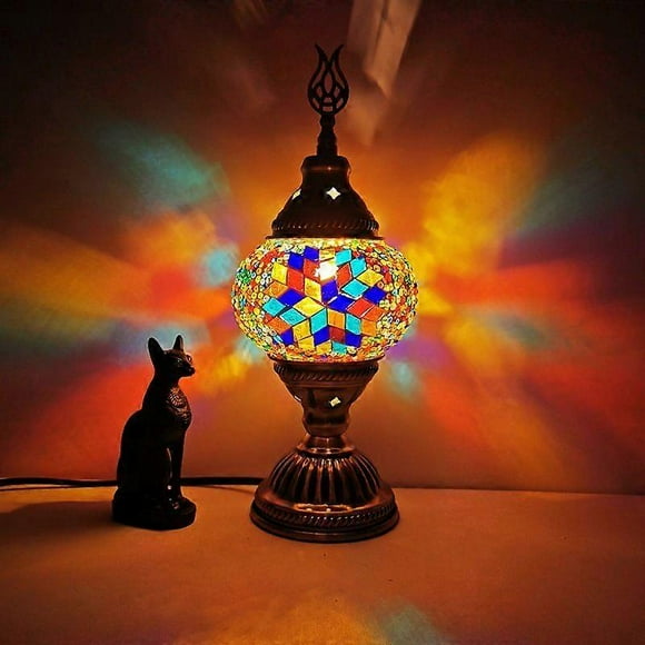 Unique Moroccan Tiffany Style Bedside Lamp with Colorful Glass for Living Room
