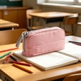 thumbnail image 5 of Hyknon Large Capacity Pencil Case Pen Pouch, Multi-layered Pencil Holder with Handle, Stationery Bag with Zipper, Portable Pen Pouch for Women Adult, Durable Storage Organizer for College, Pink, 5 of 6
