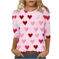 thumbnail image 2 of Tejiojio Red Heart Sweater for Women Loose Medium Long Sleeve 3/4 Sleeve Valentine's Day Printed Crew-neck Top, 2 of 5