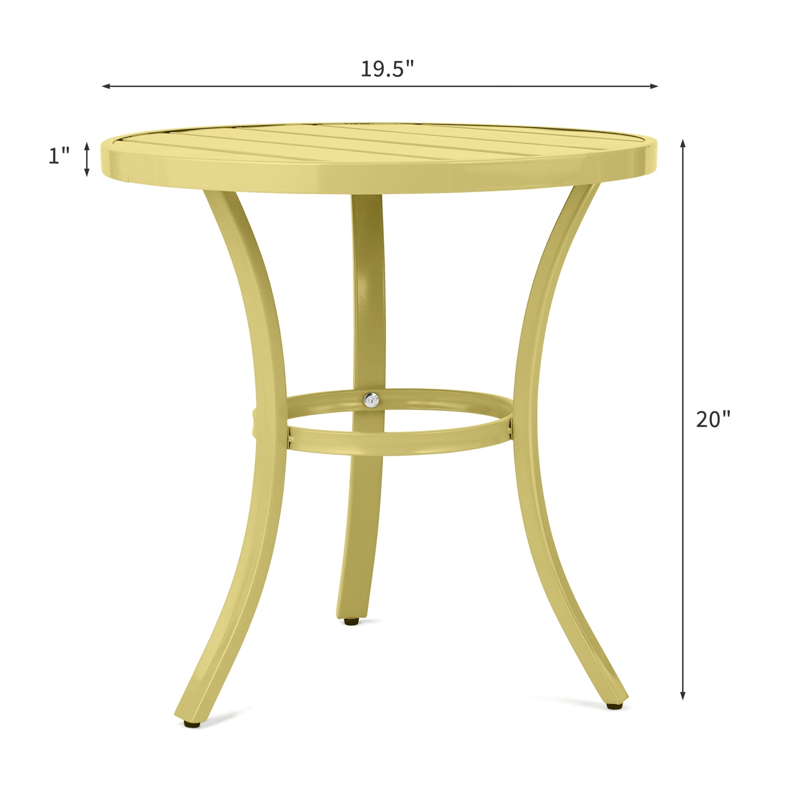 Outdoor Round Side Table, Light Yellow Powder-Coated Metal Frame, Adjustable Non-Slip Feet, Compact End Table, for Patio Balcony Living Room Bedroom