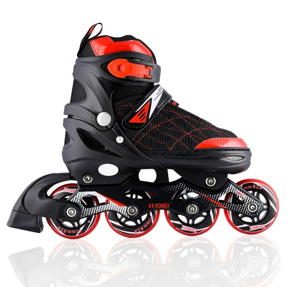 Konex 4 Wheel Inline Skates | Adjustable Pu Wheel Roller Skating Shoes For Boys And Girls (X.xtra Large, 43-45, Red) Stable And Fast: Enjoy Stability And Speed With High-quality Components
