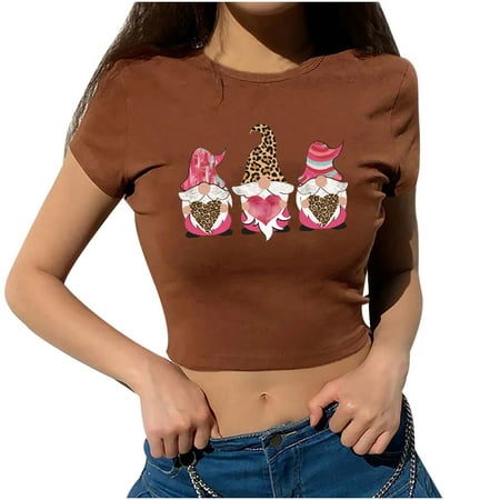 

Mrat Bustier Tops for Women Short Sleeve V-Neck Blouses Fashion Ladies Casual Short Sleeve Printed Round Neck Blouse Slim T-Shirt Ladies Short Tops Distressed Tees for Female