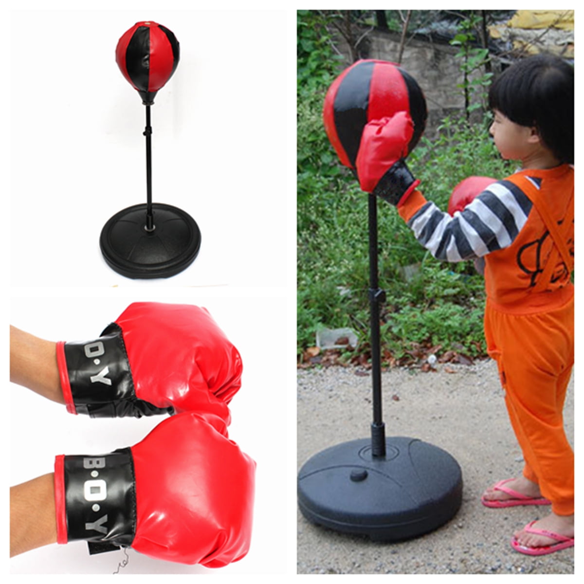 Kids Boxing Punch Ball Children Child Training Bag Stand + Gloves Adjustable Height Indoor