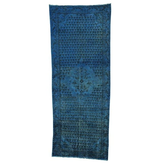 1800 Get A Rug sh23830 3 ft. 9 in. x 9 ft. 9 in. Wide Runner Hand Knotted Overdyed Persian Hamadan Oriental Rug, Blue
