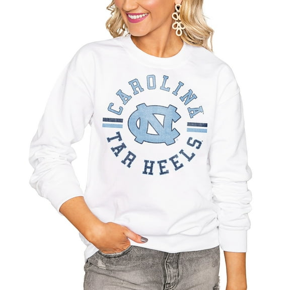 Women's Gameday Couture White North Carolina Tar Heels Oversized Vintage Days Perfect Crew Sweatshirt