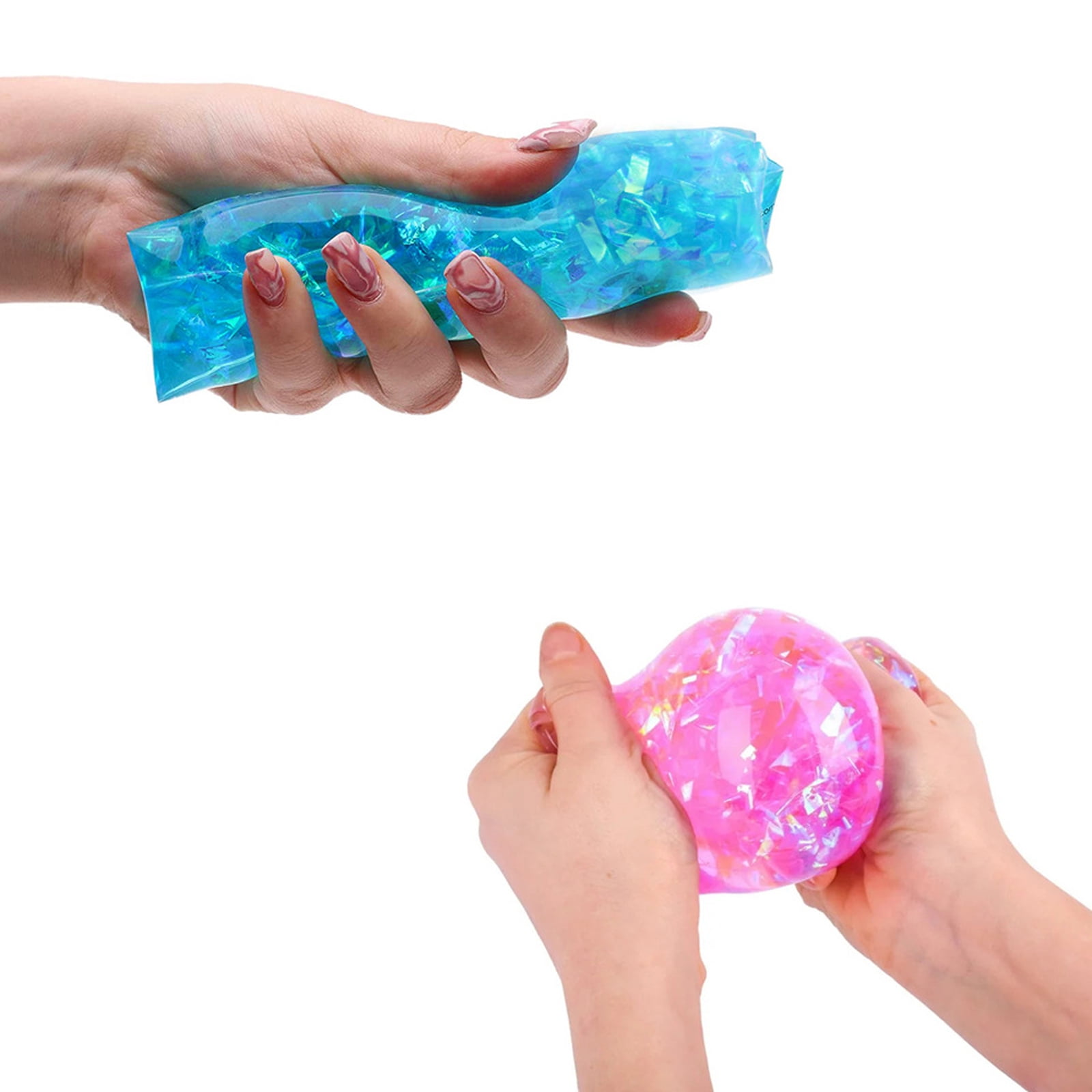 Liquid Squeeze Stress Relief Toys Column Super Slippery- Crystal Clear Marble Water Squishy Fidget Set, Soft Gel Hand Therapy Squeeze Balls for Anxiety Relief