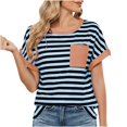 thumbnail image 2 of Antinious Summer Tops for Women Trendy,Sweatshirt for Women,Ladies Crewneck Short Sleeve Pullover Striped Pocket Casual,Gray,XXL, 2 of 5