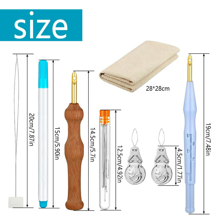 6 Piece Embroidery Punch Needle,Adjustable Wooden Handle Punch Needles Hooking Tool Kits Rug Embroidery Pens with Needle Threader for Embroidery