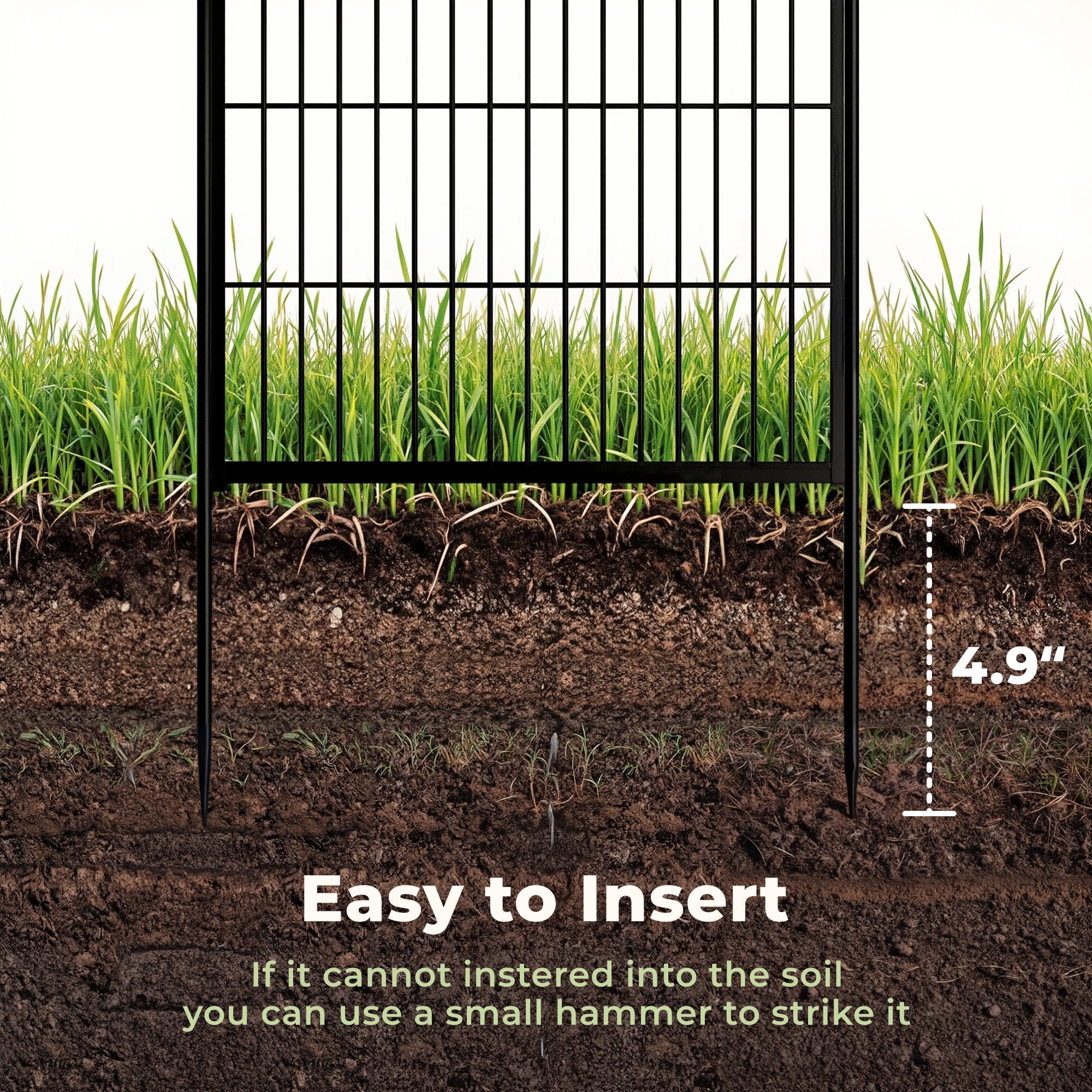 SunsGrove Decorative Garden Fence 50 in(H) x 10.2 ft(L) 4 Panels, Heavy Duty Metal Animal Barrier Fence, No Dig Fence for Dogs, Rabbit Fence for Garden, Black