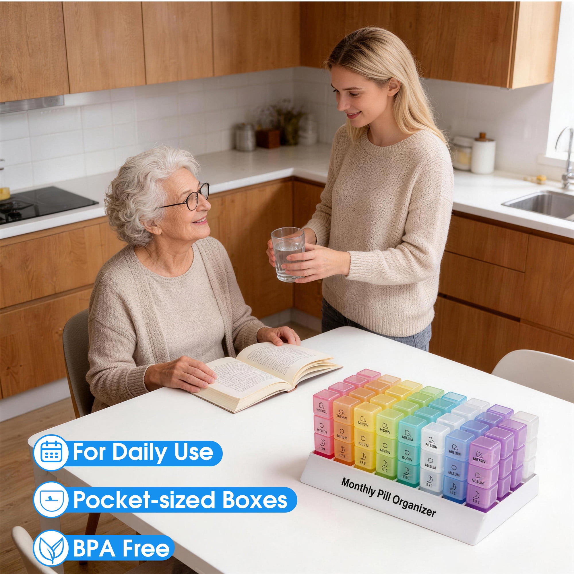 Monthly Pill Organizer 4 Times a Day, 30 Day Pill Organizer with Daily Pill Box Organizer, One Month Medicine Organizer, 31 Day Rainbow Pill Case for Vitamins Supplement & Medication