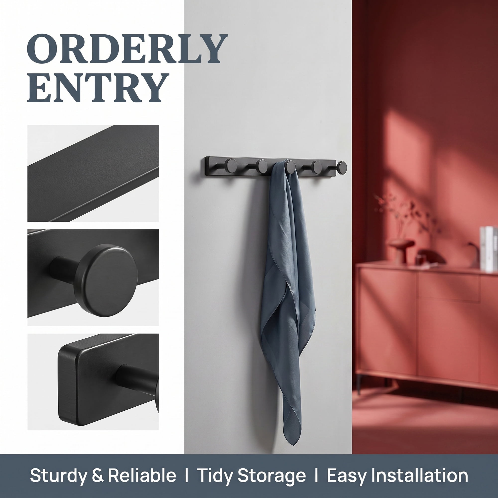 Unique Bargains Coat Rack Wall Mount Aluminum Hook Hat Rack for Entryway Black 13" x 1.2"