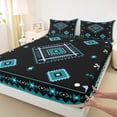 thumbnail image 3 of Manfei Vintage Aztec Rhombus Twin Sheet Sets,bohemian Exotic Style Twin Fitted Sheet,Cyan Black Flat Sheet For Adults,Microfiber Bedroom Decor,3pcs, 3 of 7