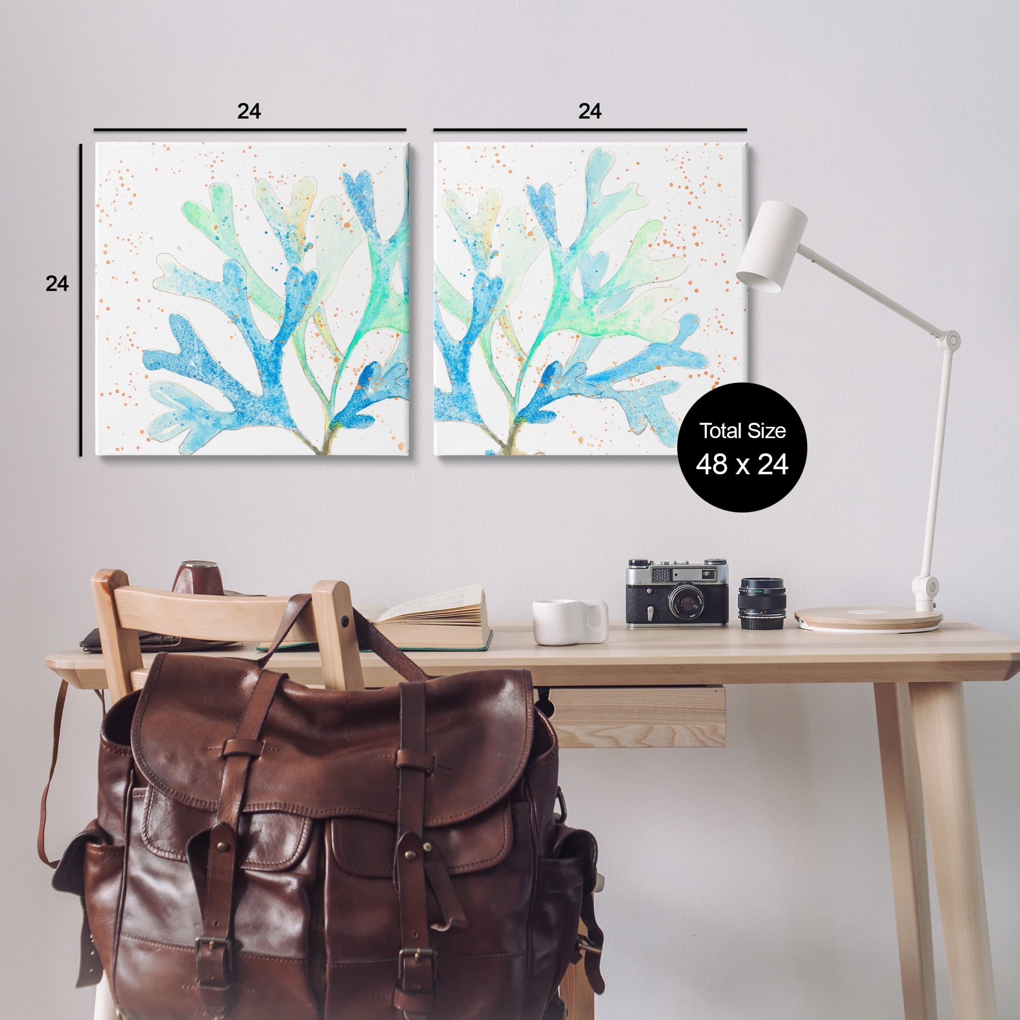 Stupell Industries Speckled Blue Green Coral Plants & Flowers Painting Wrapped Canvas Art Print Wall Art, 24 x 24, Set of 2