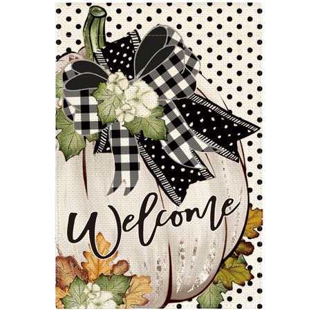 Artoid Mode White Pumpkin Polka Dot Fall Garden Flag 12 x 18 Inch  Double Sided  Welcome Autumn Burlap Yard Outdoor Decor