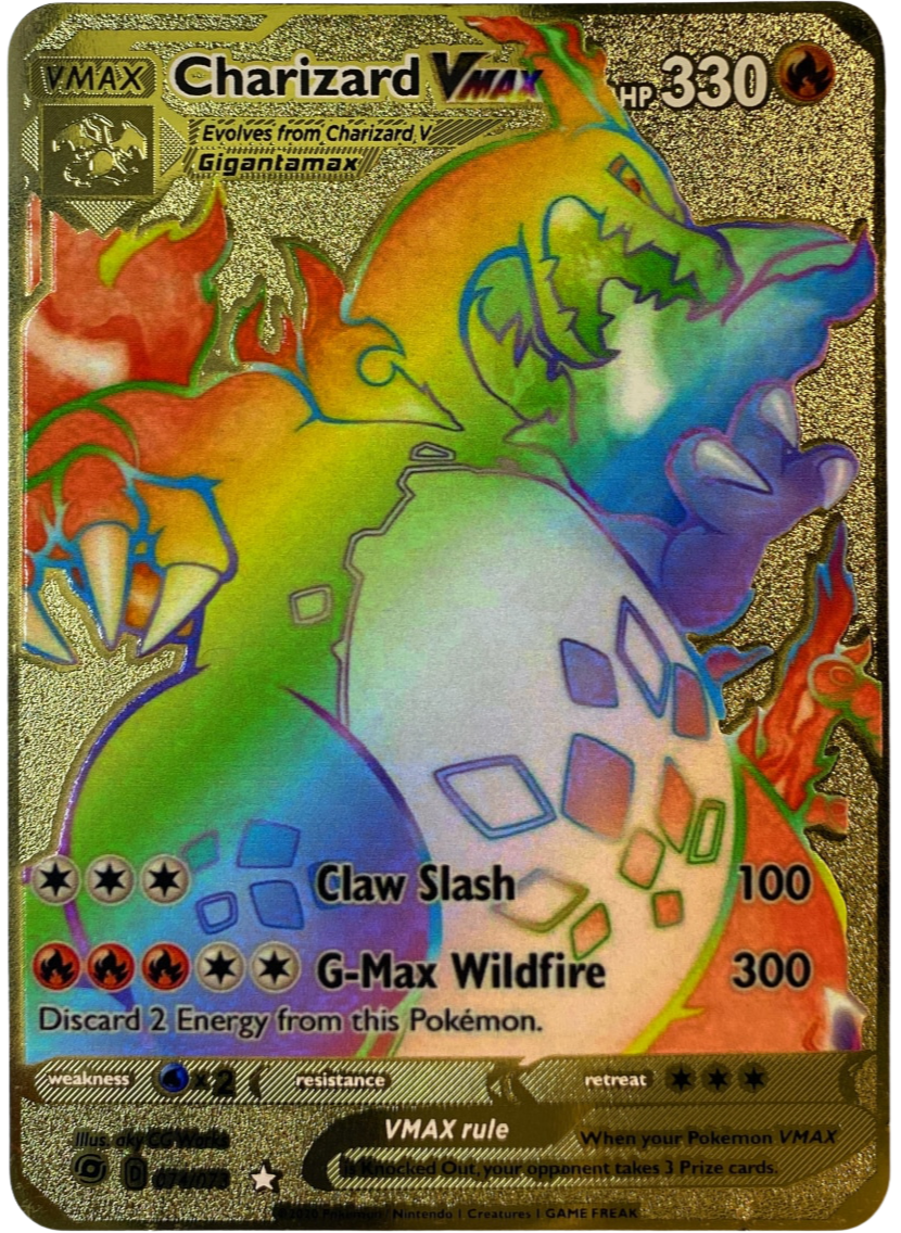 Charizard DX Custom Metal Card，Super Rare High-Strength Card（Rainbow Gold Pokemon Card