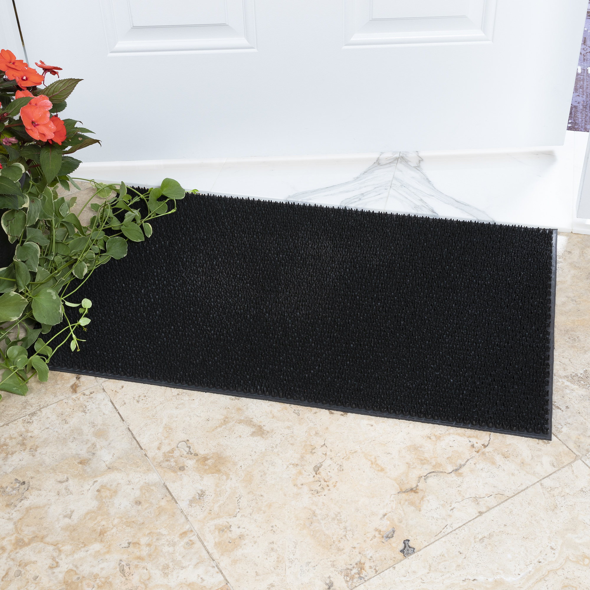 Ottomanson Heavy Duty Non-Slip Rubber Mat 18" x 30" Indoor Outdoor Waterproof Doormat for Entryway Garage Kitchen, Black